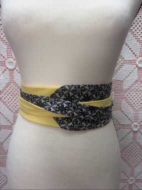 Handcrafted Tie Belt | Wrap Waist Belt | Yellow + Geometric Print